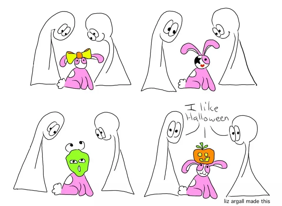 Bunny Halloween webcomic, see below for full transcript