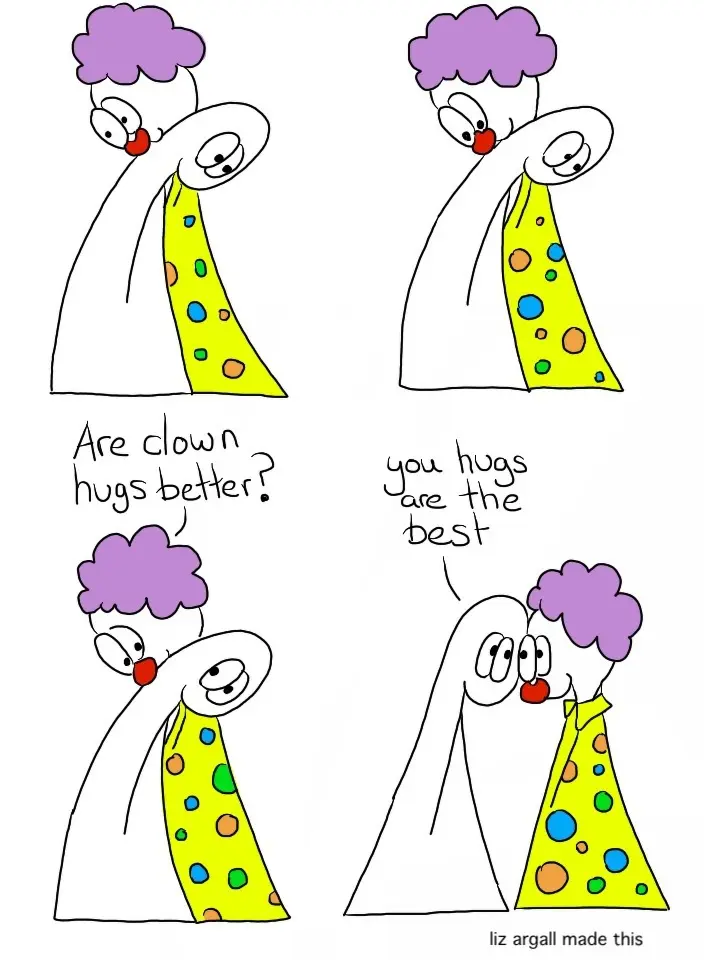 clown hugs webcomic, see below for full transcript
