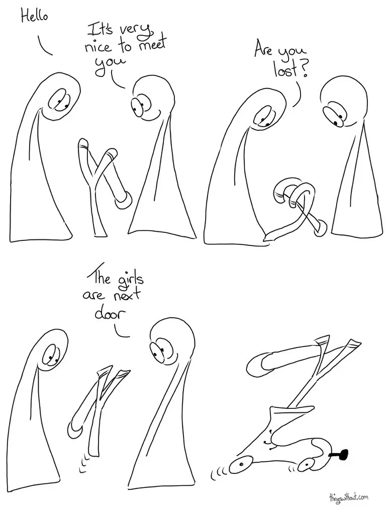 The Things look at a Slingshot Thing1: Hello Thing 2: It's very nice to meet you Thing 1: Are you lost Thing 2: The girls are next door. The Slingshot zooms away in Rollerskate.
