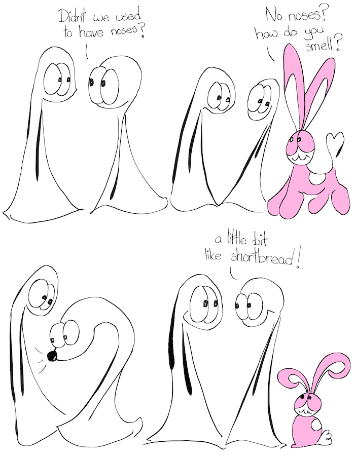 No noses webcomic, see below for full transcript