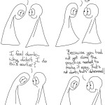 How to Forget it was Hard, Comic Transcript Thing 1 and Thing 2 are in conversation. Thing 1: I forgot it was hard, and then it became easy. Thing 1: I feel dumb. Why didn't I do this earlier? Thing 2: Because you had not yet done the practice needed to make it easy. That's not dumb, that's determined!