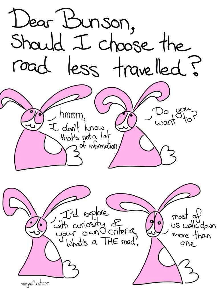 291: lifestyle advice from a small pink bunny. The road less travelled