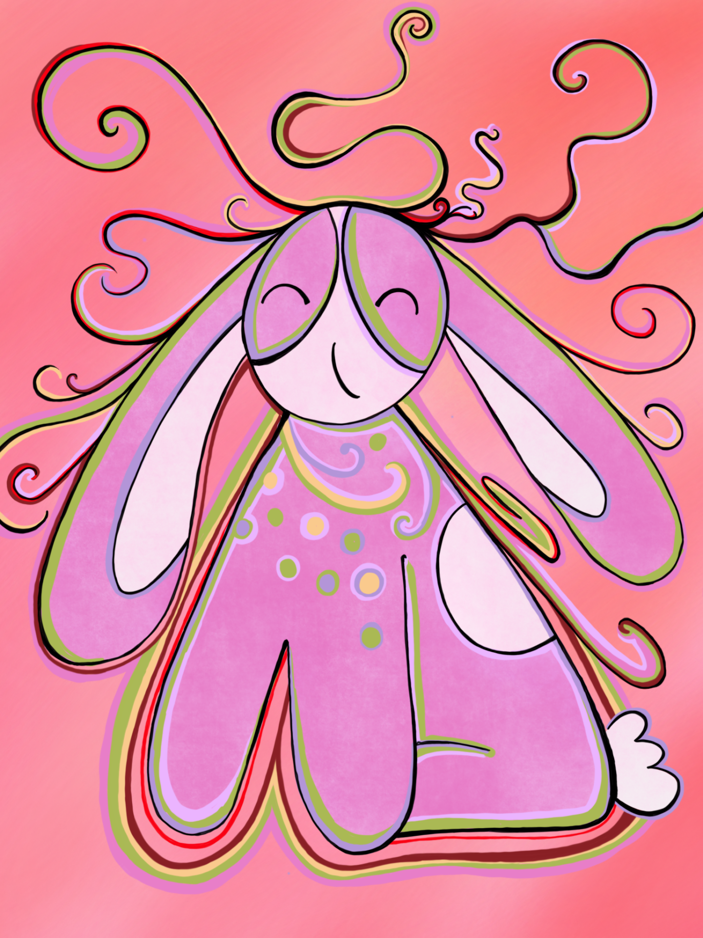 Pink bunny with tendrils of dreams and possibilities coming out of his head