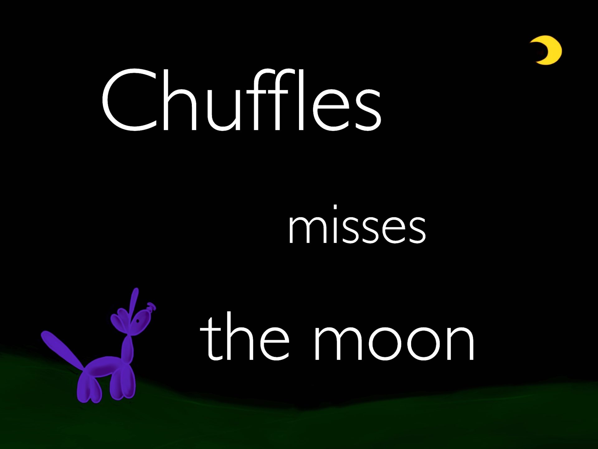 Chuffles the Balloon Unicorn gazes up at the moon.