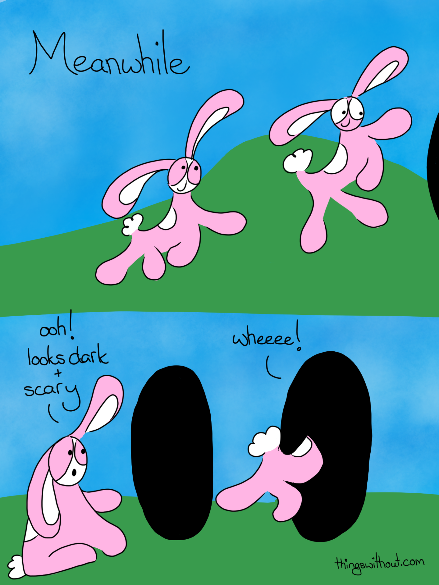 447: The ongoing adventures of Bunson, a small pink bunny.