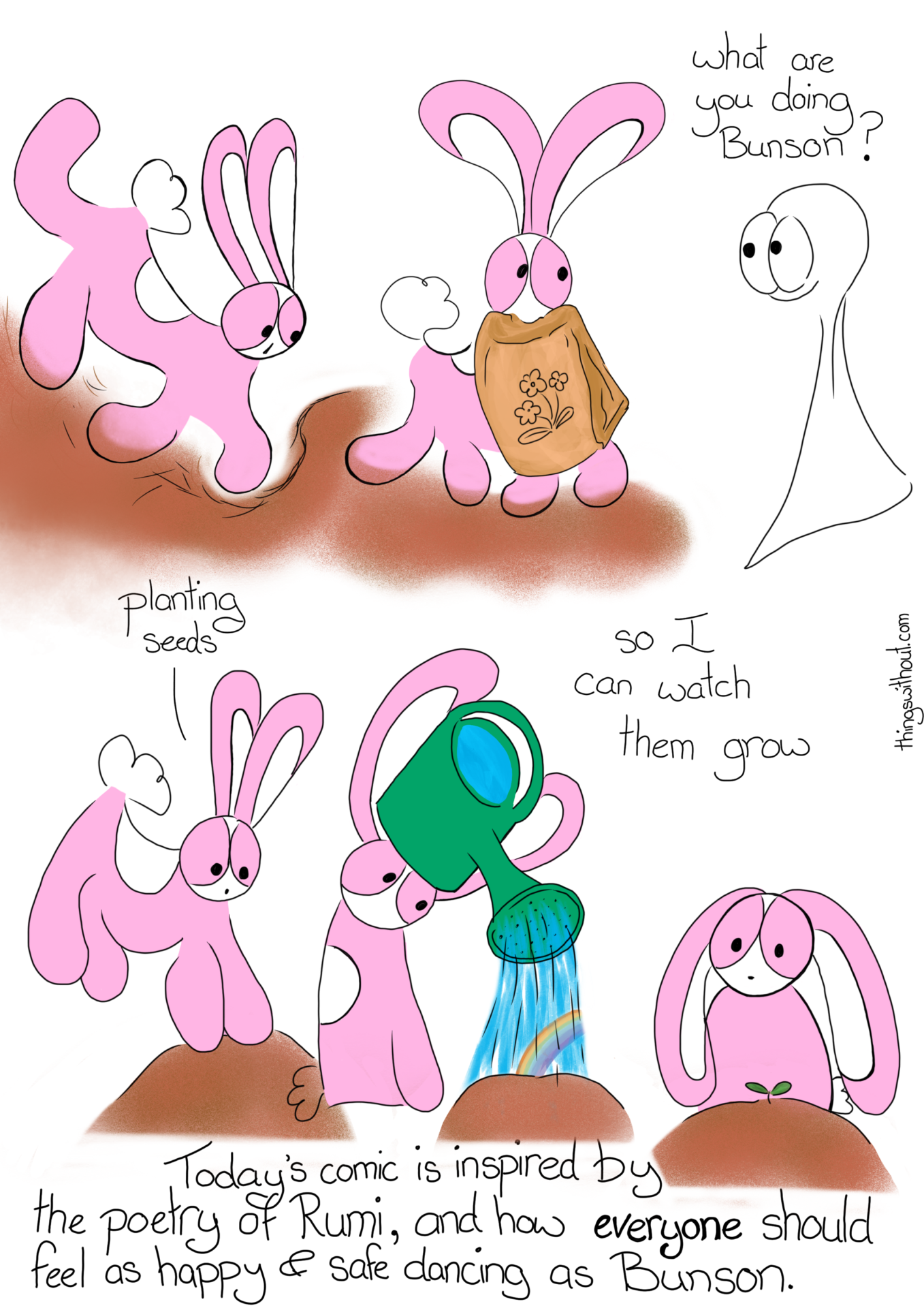 In Memory of Pulse. Bunnies Dance, Bunnies Plant Seeds, and Tend to Them (Comic #491)